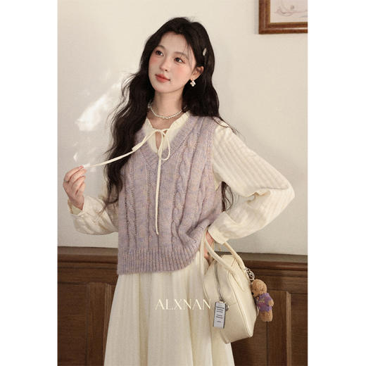 鹿向南「紫雾杏语」紫色背心马甲针织毛衣女秋季新款叠穿无袖上衣 商品图0
