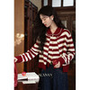 鹿向南「法式格调」复古红色条纹针织开衫女秋季新款慵懒长袖毛衣 商品缩略图0