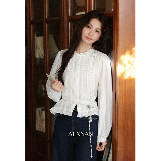 鹿向南「白调小诗」米白色法式花边减龄衬衫女秋新款小众长袖上衣L57238 商品图1