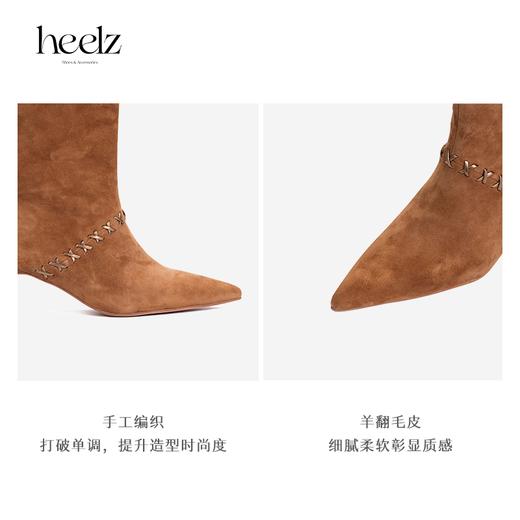 heelz设计师手工鞋履 ｜游牧风手工编织羊翻毛皮高跟骑士靴 6公分 商品图4