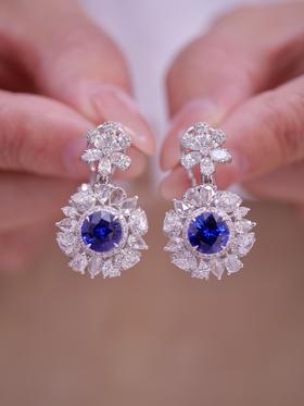 2.33ct刻面蓝宝石耳坠