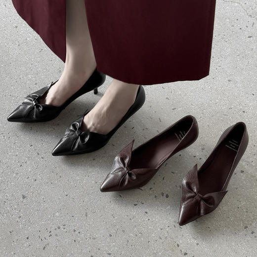 【预售5天】羊皮版意大利通勤真皮尖头5cm细高跟蝴蝶结浅口单鞋女鞋QQJ&JZ-1963 商品图1