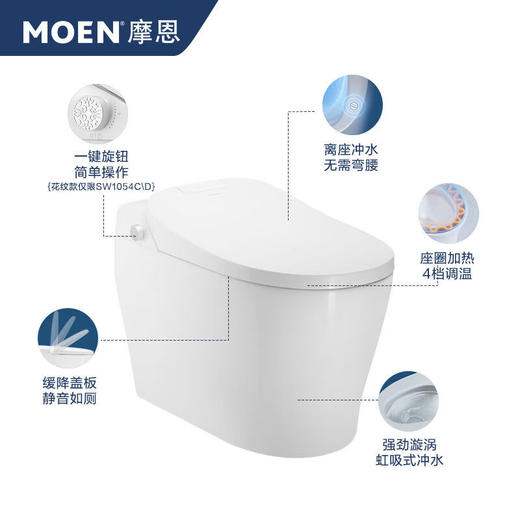 摩恩智能马桶智能坐便器离座冲水除臭座圈加热SW1053CL/1061/1562 SW1053CLDL新版低水压 离座冲水座圈加热 305mm 商品图3