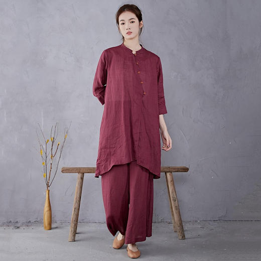 苎麻轻薄两件套酒红色GYD0307 商品图2