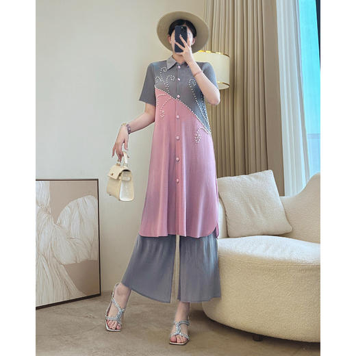 90-160斤可穿高端褶皱大码上衣直筒裤两件套XSL-S3844 商品图1