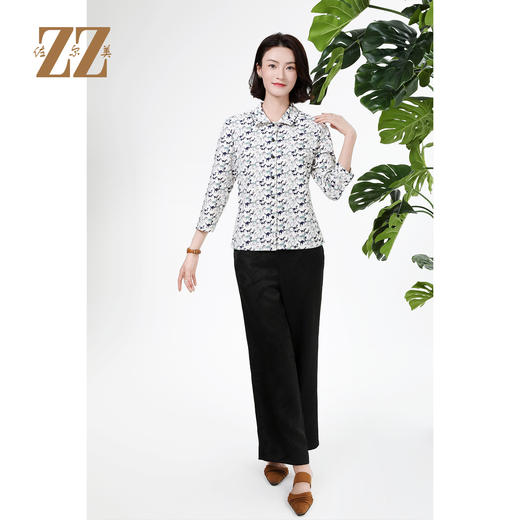 佐尔美秋季上新优雅清新印花减龄设计翻领长袖衬衣女M51CC11 商品图0