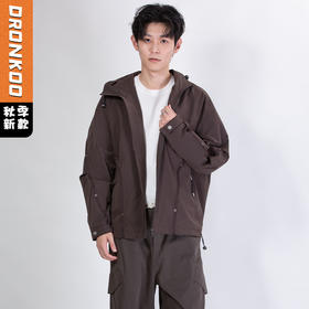 DRONKOO 2025 连帽左金属标袖子口袋织带金属扣微阔中厚夹克