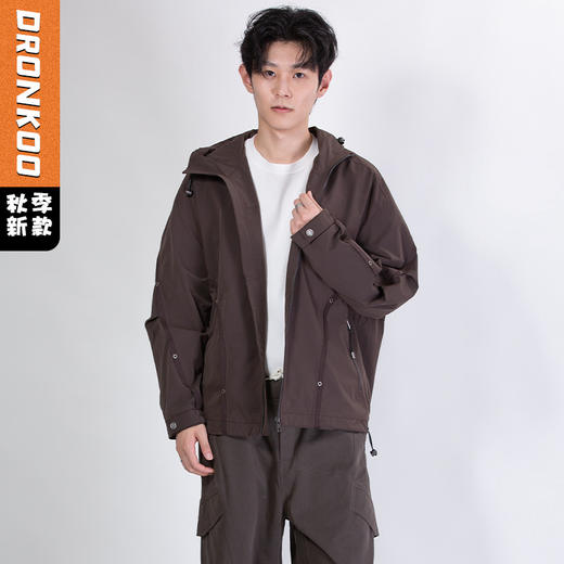 DRONKOO 2025 连帽左金属标袖子口袋织带金属扣微阔中厚夹克 商品图0