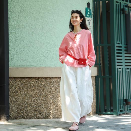 绽放旅行女装189朵/哪吒裤·色织亚麻分割廓形造型感阔腿裤休闲裤 商品图1