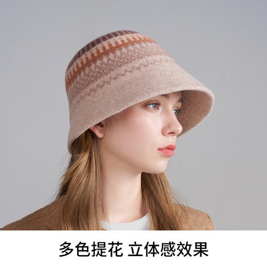 卡蒙绵羊毛新款渔夫帽女秋冬提花小香风可折叠保暖毛毡帽KM-9569 商品图4