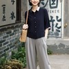 新款轻熟优雅气质纯色撞色上衣+高腰阔腿裤两件套 商品缩略图1