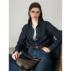 棉仓366604023-正肩全棉牛仔衬衫女 25秋季通勤显瘦小方领美式复古长袖衬衣