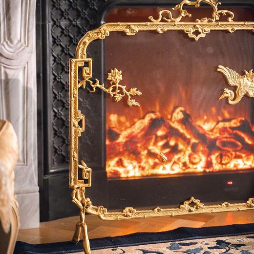 独角鹿西洋古董法国东方风格回纹仙鹤主题铜鎏金精雕壁炉屏风 商品图2