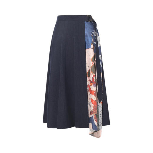 两三事梵高文艺季风带2025秋季新款复古印花布拼接系带a字半身裙 商品图4