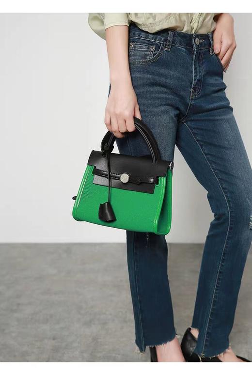 BQ090#头层牛皮拼帆布手提单肩斜挎包 商品图1