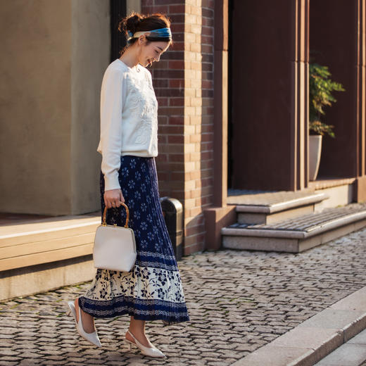 【林栖设计小店】（现货）美丽诺绵羊毛提花毛织半身裙褶皱复古2025秋冬新款长裙女1954027 商品图2