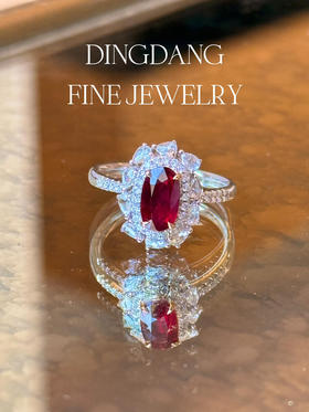 红宝石 鸽血红 无烧 主石1.03ct D0. 395 钻戒 Aigs证书