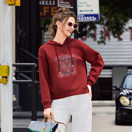 半身缘女装 秋季个性图案舒适宽松休闲连帽卫衣253113U04540026 商品图2
