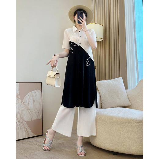 90-160斤可穿高端褶皱大码上衣直筒裤两件套XSL-S3844 商品图2