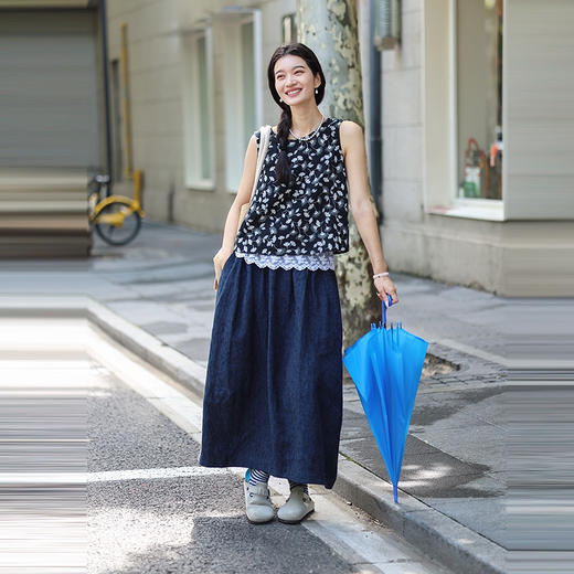 绽放旅行女装472朵/纯亚麻色织分割花苞廓形感文艺半身长裙半身裙 商品图1