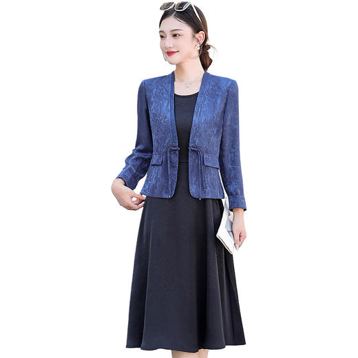 QYM 7705-Y时尚连衣裙两件套无袖连衣裙+国风外套 商品图4