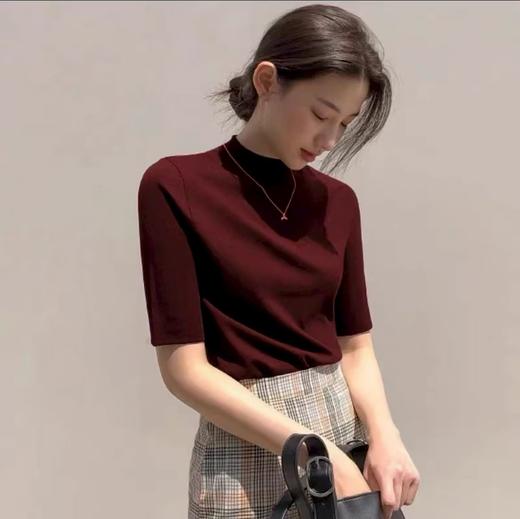 LS竹纤维女士简约圆领中袖打底衫8236 商品图0