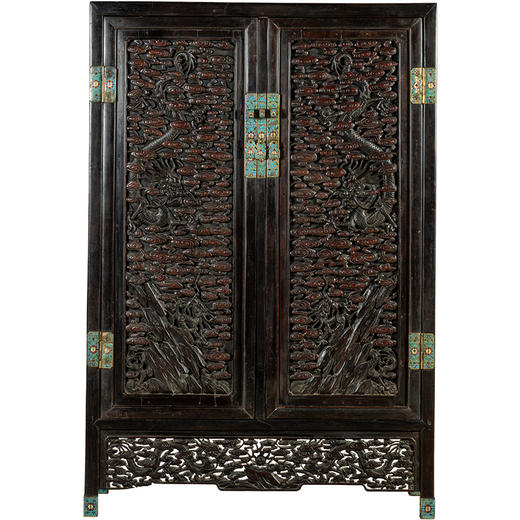 清中期	红木嵌黄花梨满雕云龙纹方角柜 商品图5