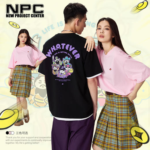 NPC潮牌纯棉【五路财神】彩色印花短袖T男潮流舒适宽松NP45TE01 商品图0