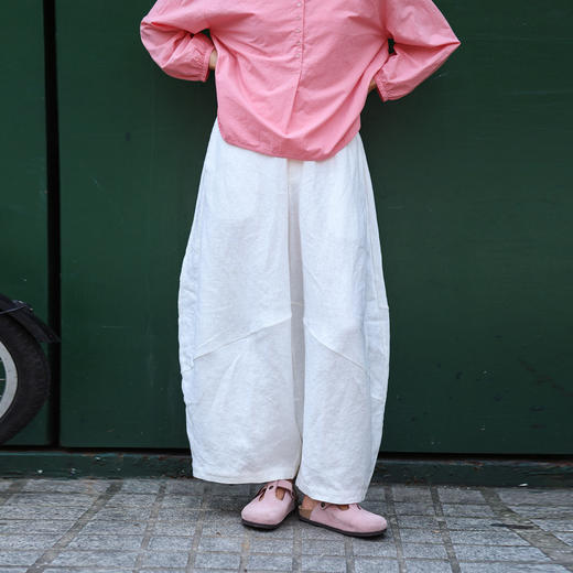 绽放旅行女装189朵/哪吒裤·色织亚麻分割廓形造型感阔腿裤休闲裤 商品图0