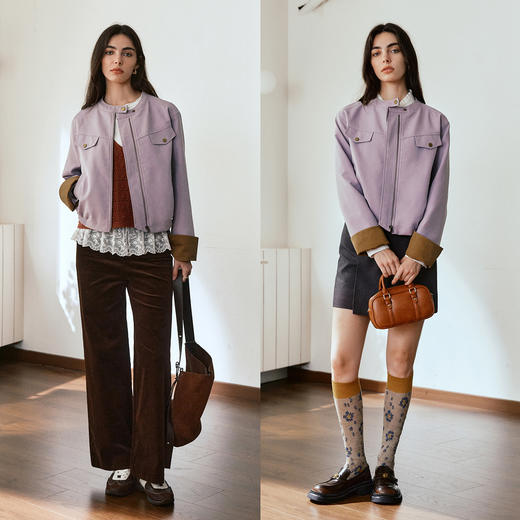 OLrain欧芮儿休闲宽松撞色短外套女秋季2025新款气质时尚夹克上衣 商品图2