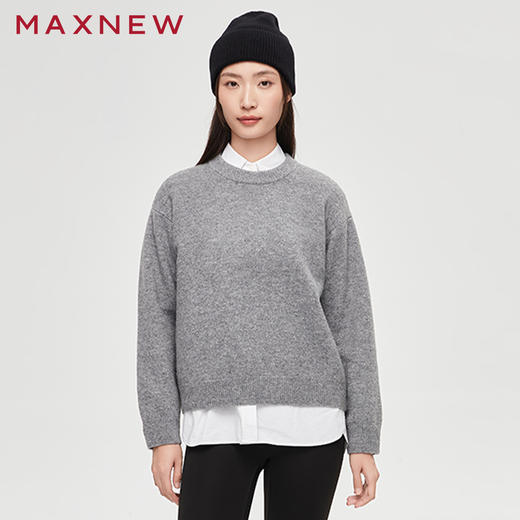 【门店同款】马恩MAXNEW女装毛衫圆领纯色针织衫宽松套头慵懒毛衣 商品图2