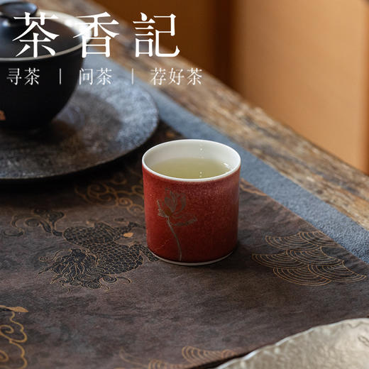 茶香记一帘幽梦竹节50ml景德镇霁红颜色釉描银手绘陶瓷茶杯品杯 商品图4
