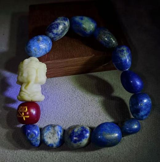天然青金石随型蒙料 玉雕三面佛 旺财珠手串  文创礼品 商品图3