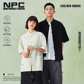 NPC潮牌新中式盘扣刺绣短袖衬衫男潮流中国风慵懒宽松NP44SH09 J