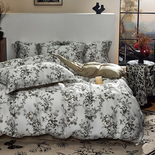 高支棉莱赛尔天丝贡缎纯色印花系列高端礼盒四件套G110500001 商品图4