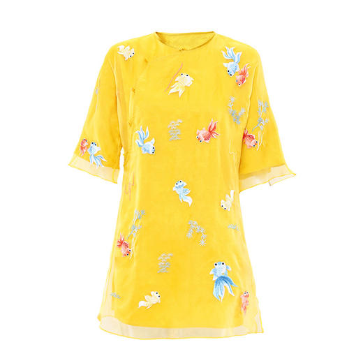 旗袍茶服真丝欧根纱重工金鱼刺绣宽松连衣裙FL6067 商品图4