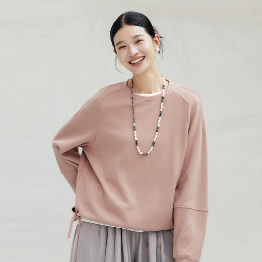 绽放702朵/2024秋季新款女装设计感系带休闲棉纱宽松圆领套头卫衣 商品图2