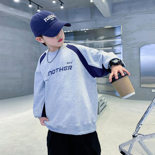 潮牌男大童秋装撞色机车宽松卫衣2024年新款儿童男孩秋季酷帅上衣 商品图3