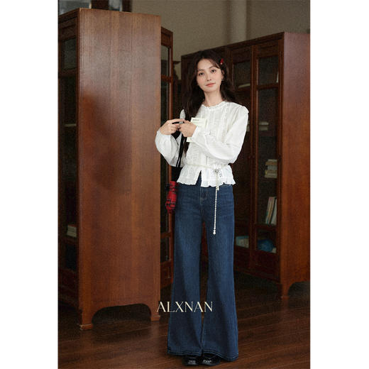 鹿向南「白调小诗」米白色法式花边减龄衬衫女秋新款小众长袖上衣L57238 商品图0