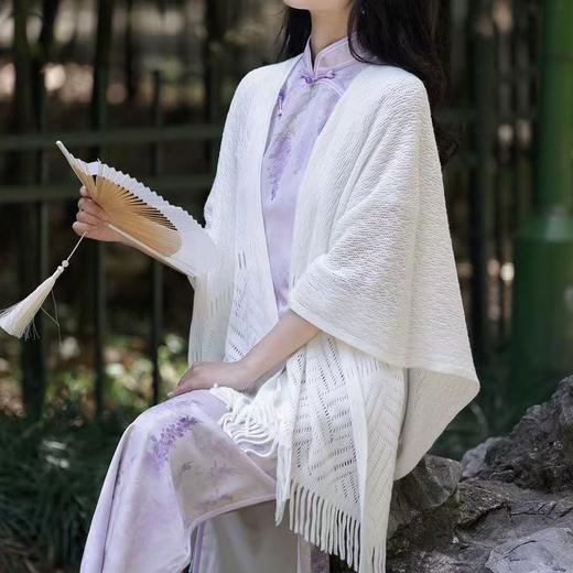 雀说 针织披肩女镂空流苏披风外搭 商品图1