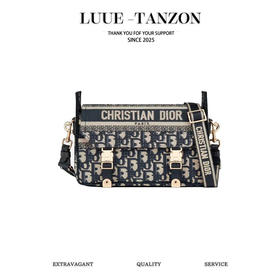 迪奥-老花满印刺绣 织物 信使包邮差包盒子包手提斜挎  女款蓝色（LZ）