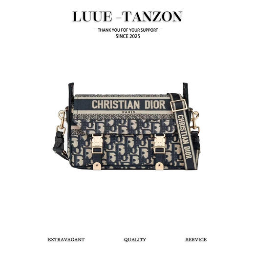 迪奥-老花满印刺绣 织物 信使包邮差包盒子包手提斜挎  女款蓝色（LZ） 商品图0