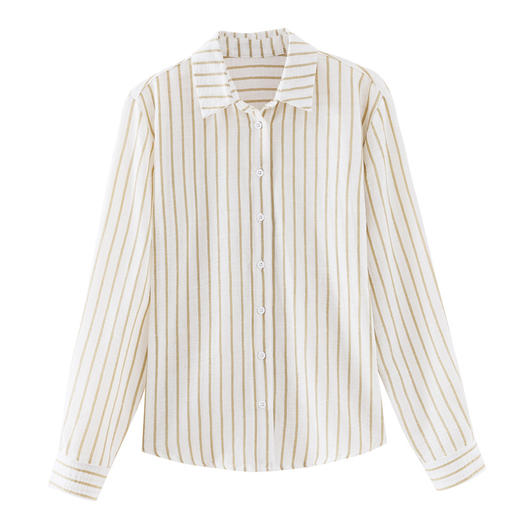 KQL 369H9976法式仿麻条纹长袖衬衫时尚气质洋气上衣 商品图4