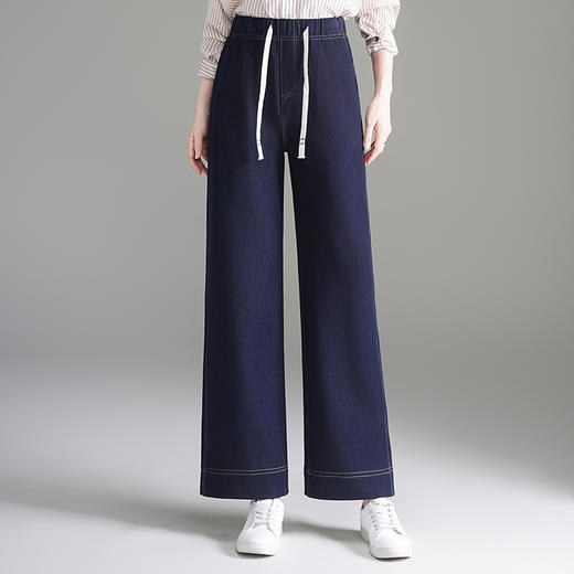 PY-2025新款松紧高腰垂感宽松亮片窄版直筒裤深蓝色阔腿牛仔裤秋季&5603 商品图0