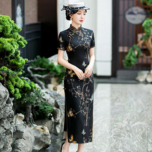 竹子印花时尚年轻款端庄大气高级感旗袍SYG898 商品图1