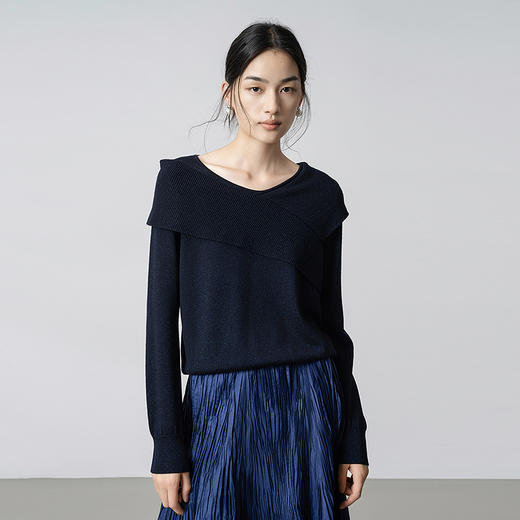 【林栖设计小店】（现货）优雅毛织上衣不规则百搭修身显瘦2025秋冬新款针织衫女1954016 商品图0