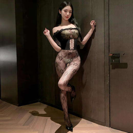 霏慕 一字肩短袖开裆连身网袜ZY64 情趣内衣性感纯欲可撕网袜 商品图2