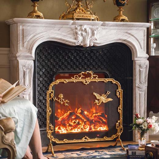 独角鹿西洋古董法国东方风格回纹仙鹤主题铜鎏金精雕壁炉屏风 商品图1