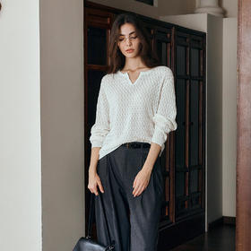 OLrain欧芮儿度假风镂空宽松针织衫女秋季2025新款简约松驰感上衣