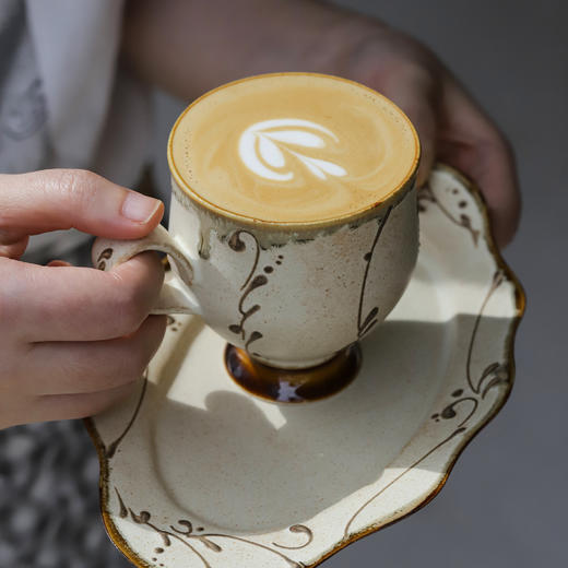 【釉料升级】崧 凤慈 琥珀釉系列 高足 手握咖啡杯 盘 日用 咖啡 茶具 商品图1